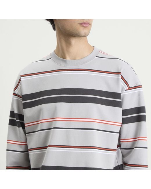 Beams Plus Gray Multi Stripe Long Sleeve T-Shirt for men