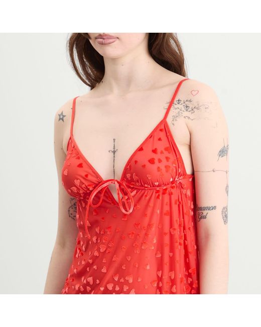 Skims Red Sheer Velvet Burnout Straight Neck Mini Dress