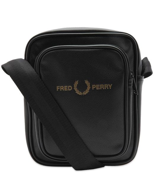 Fred Perry Black Scotch Grain Pu Side Bag for men
