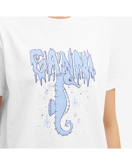 Ganni Blue Basic Jersey Seahorse Relaxed T-Shirt