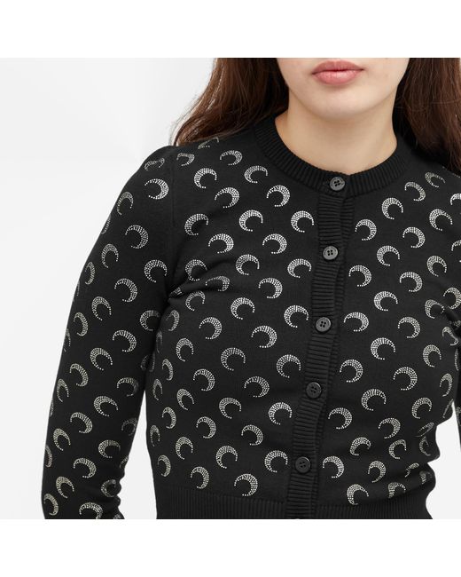 MARINE SERRE Black Moon Rhinestoned Knit Fitted Cardigan