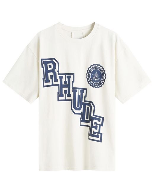 Rhude Blue Collegiate Crest T-Shirt for men