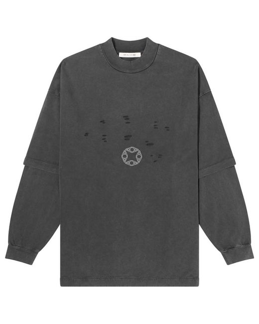 1017 ALYX 9SM Gray Double Sleeve Laser Cut Logo T-Shirt for men