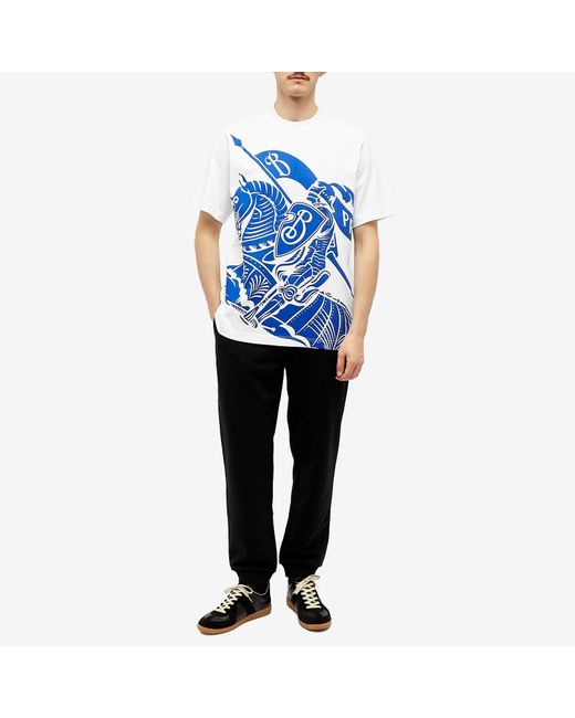 Burberry Blue Equestrian Knight Design Relaxed-fit Cotton-jersey T-shirt for men
