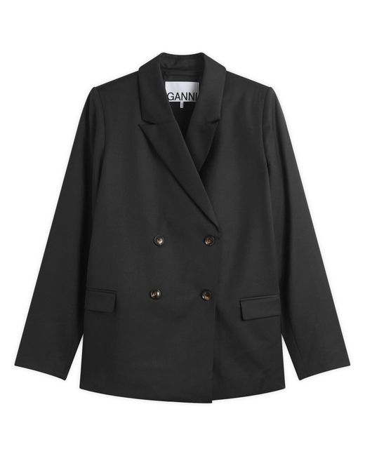 Ganni Black Calendered Wool Blazer