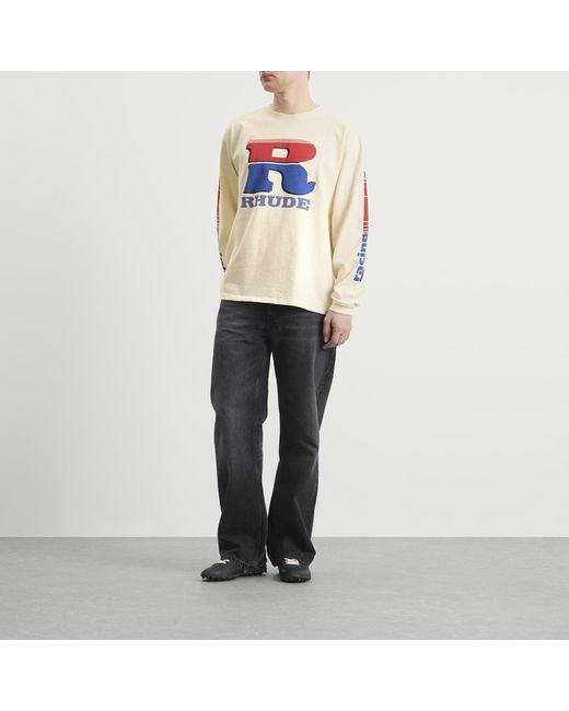 Rhude White Split Petrol Logo Long Sleeve T-Shirt for men
