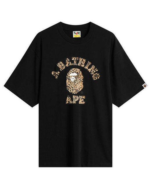 A Bathing Ape Black Wild Leopard College T-Shirt for men