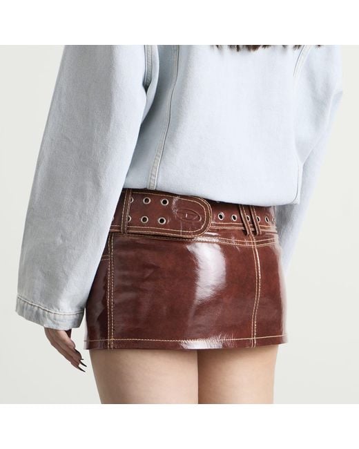 DIESEL Brown L-Evant Patent Mini Skirt With Belt