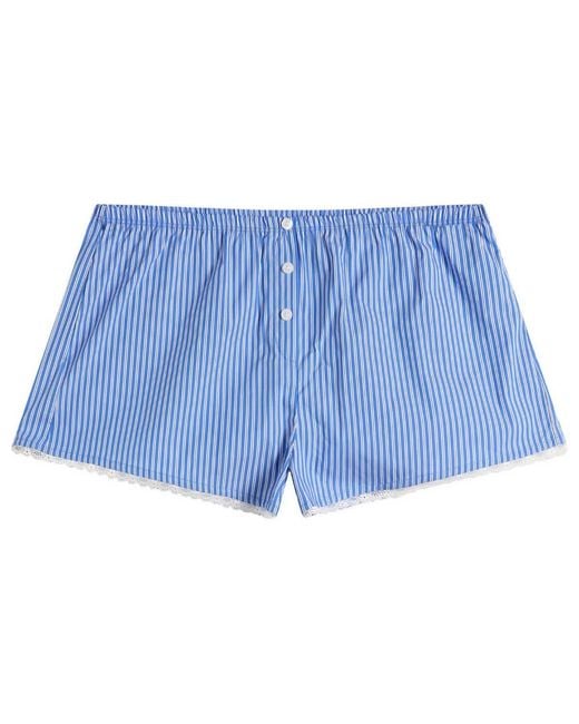 GOOD AMERICAN Blue Poplin Lace Trimmed Boxer Shorts