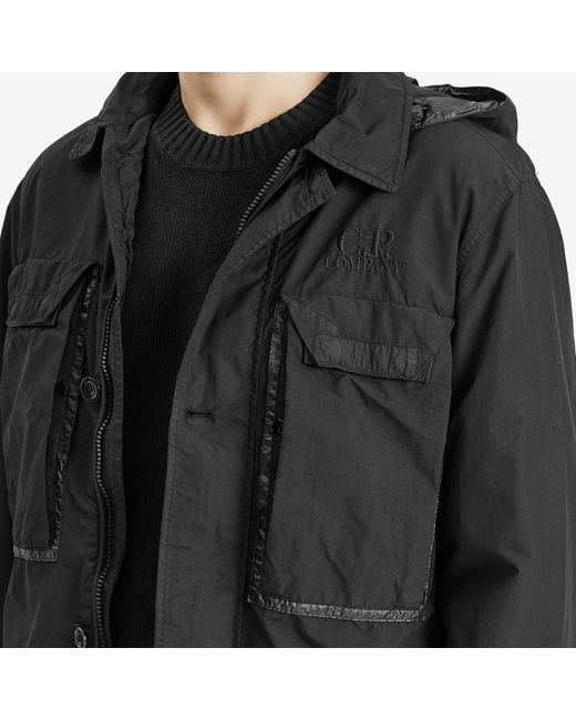 C P Company Black Flatt Nylon Goggle Overshirt for men