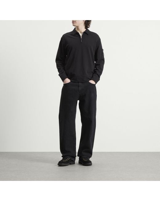 C P Company Black Malfile Fleece Quarter Zip Collared Sweatshirt for men