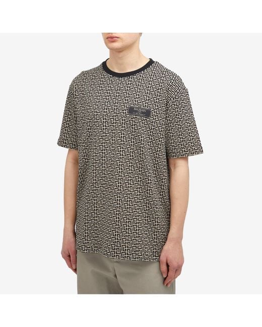 Balmain Gray Monogram Jacquard T-Shirt for men