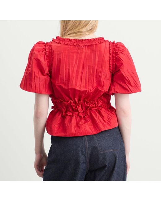 Damson Madder Red Everly Ruffle Blouse Tafetta