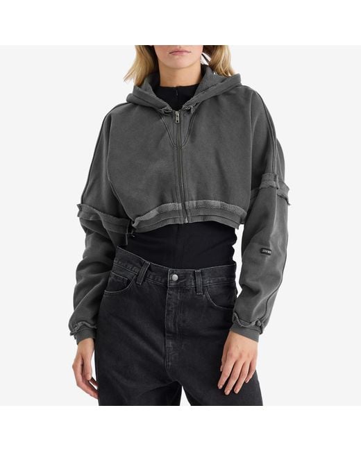 Joah Brown Gray Deconstructed Crop Zip Hoodie