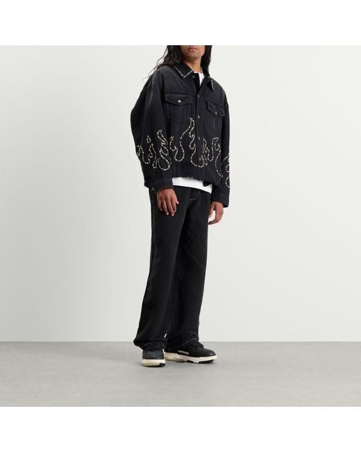 Amiri Black Studs Flames Studded Trucker Jacket for men