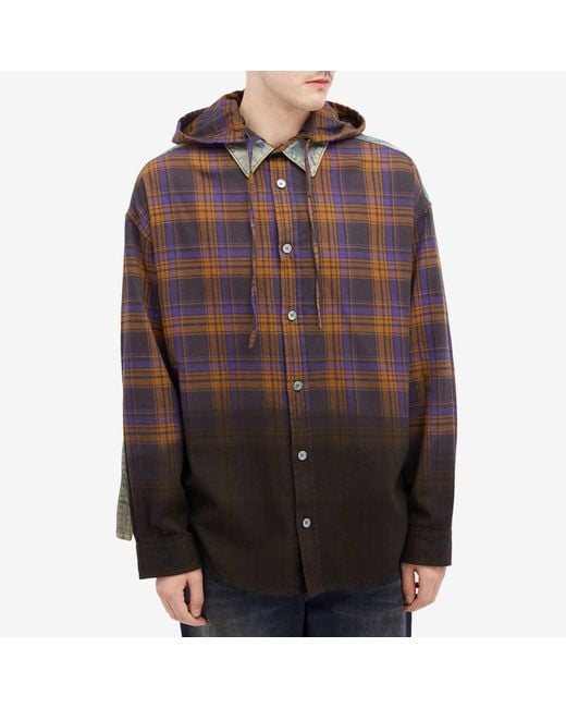 Acne Brown Saffia Washed Flannel Check Overshirt for men