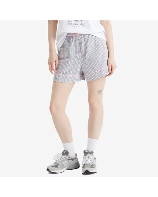 Ganni Gray Yarn Dyed Stripe Elasticated Shorts