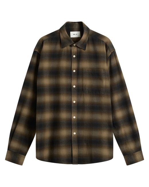 NN07 Green Deon Check Flannel Shirt for men