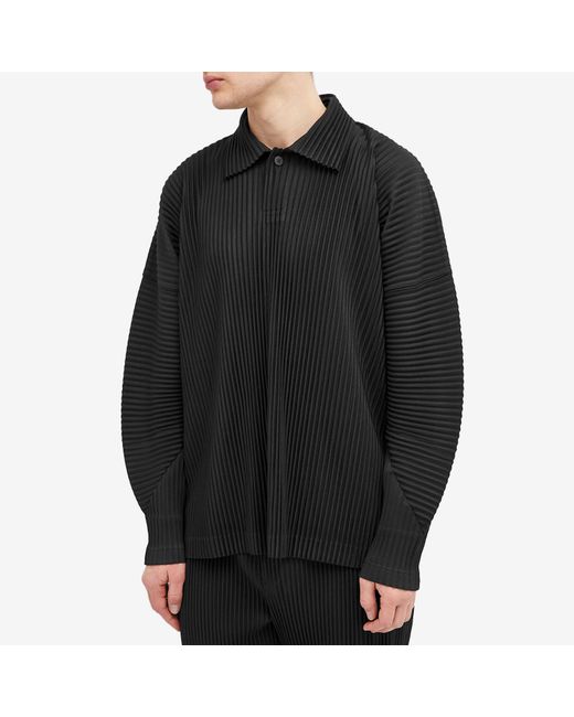 Homme Plissé Issey Miyake Black Pleated Long Sleeve Polo Shirt for men