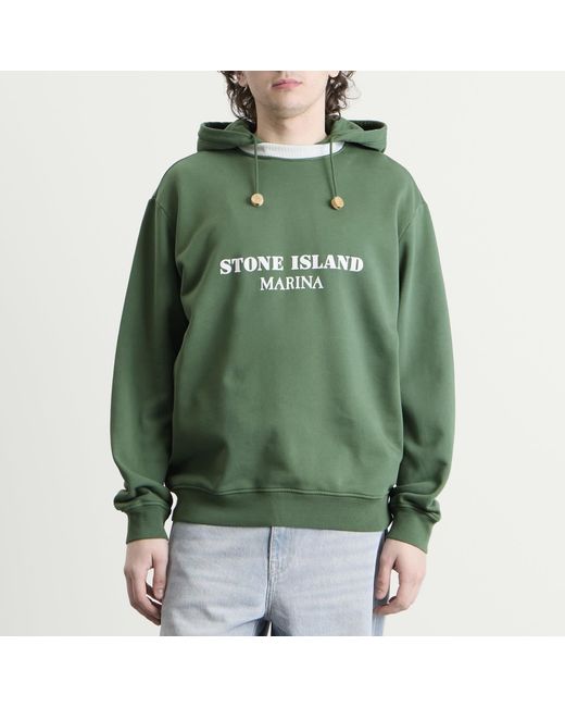 Stone Island Green Marina Garment Dyed Logo Hoodie for men