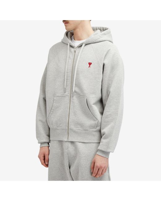 AMI Gray Small A Heart Zip Hoodie for men