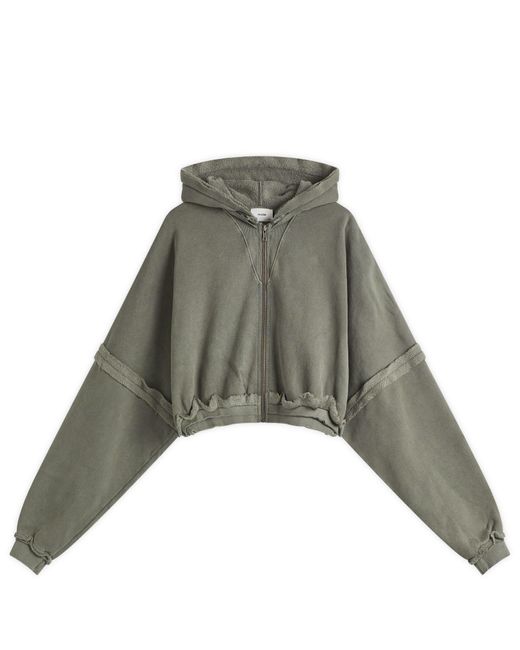 Joah Brown Green Deconstructed Crop Zip Hoodie