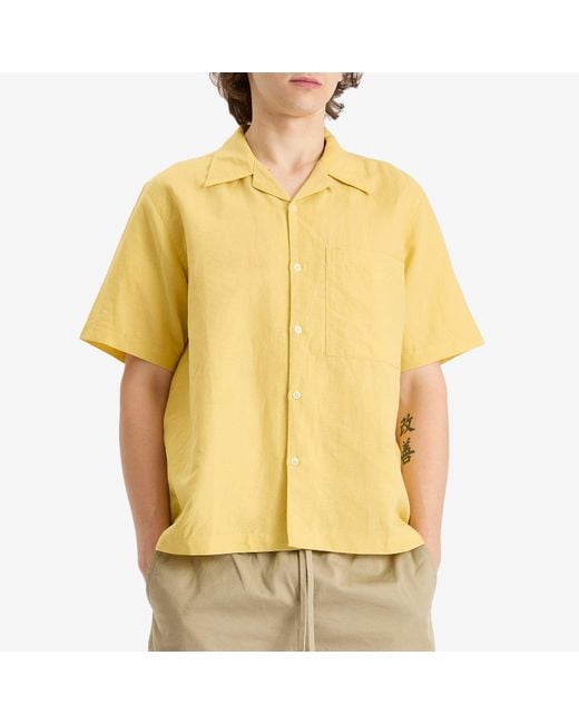 Universal Works Yellow Linen Cotton Camp Shirt for men