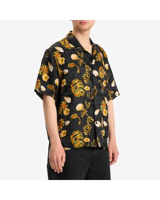 A Bathing Ape Black Vacation Pattern Open Collar Ss Shirt for men