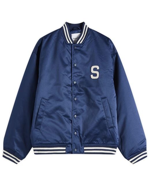 House Of Sunny Blue Satin Cult Bomber Jacket