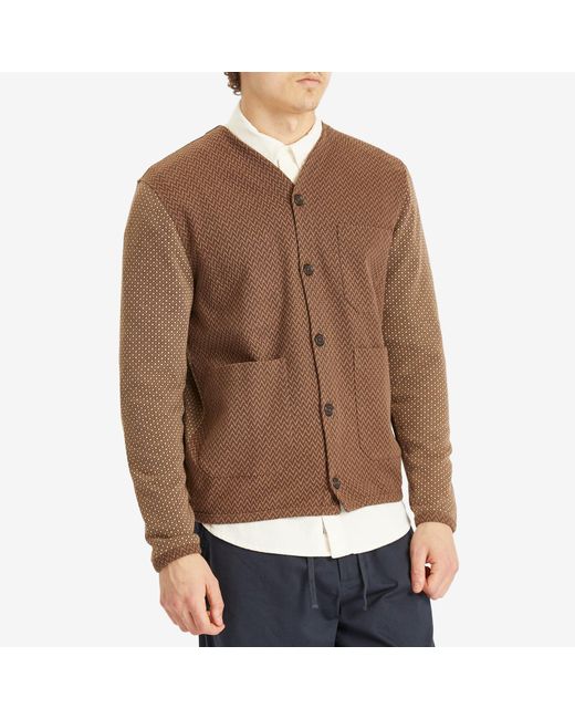 Universal Works Brown Jacquard Cardigan for men
