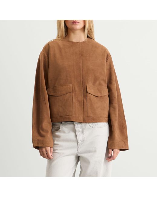 St. Agni Brown Suede Utility Cocoon Bomber Jacket