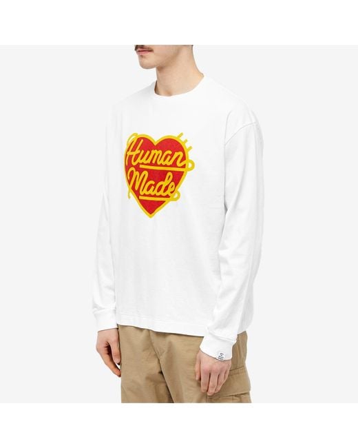 Human Made White Long Sleeve Heart T-Shirt for men