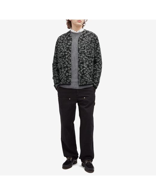Universal Works Black Leopard Wool Fleece Cardigan for men