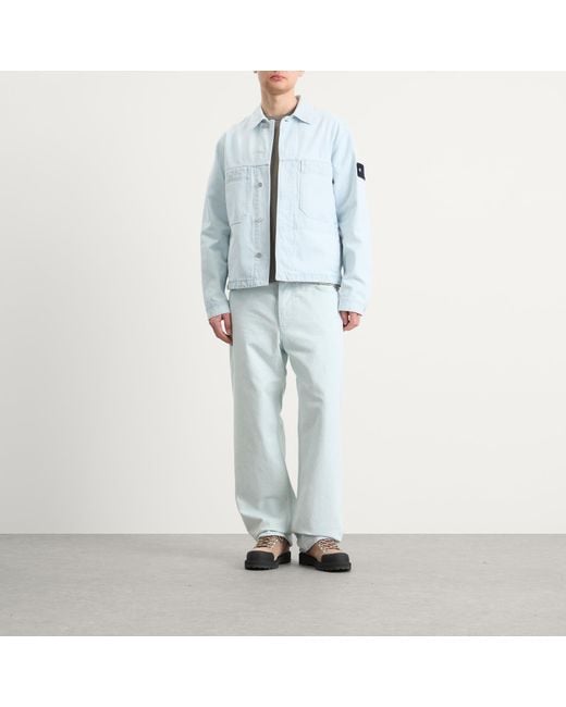 Stone Island Blue Denim Research Ultra Bleached Denim Jacket for men