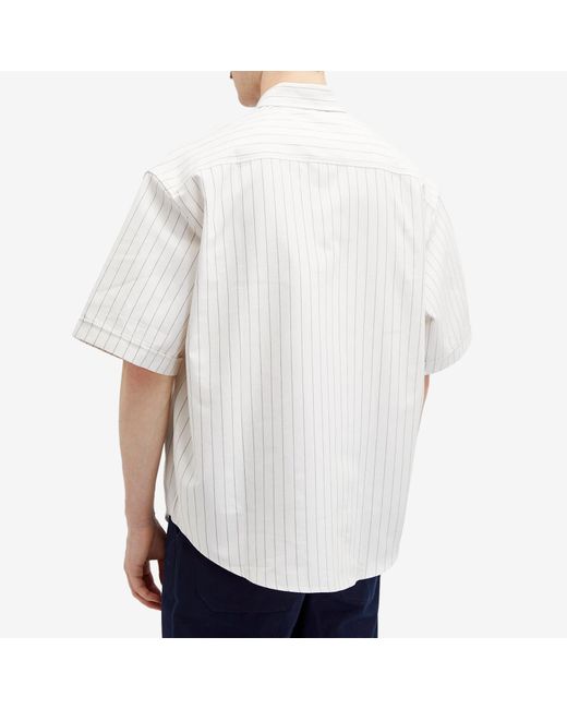 AMI White Boxy Fit Heart Short Sleeve Stripe Shirt for men