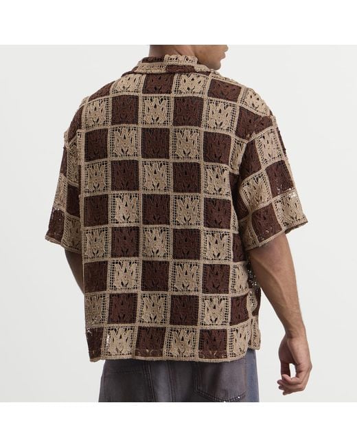 Amiri Brown Ma Check Lace Camp Shirt for men