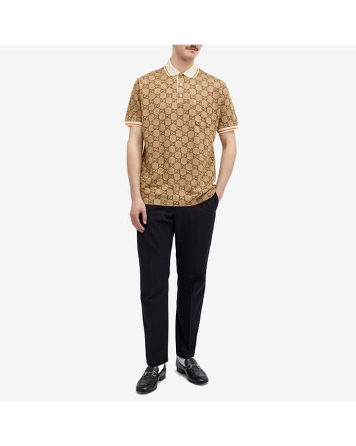 Gucci Brown gg-bonogram Silk And Cotton-blend Piqué Polo Shirt for men