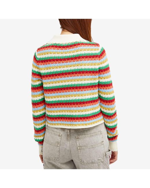 Kitri Red Evie Multi Striped Crochet Knit Top