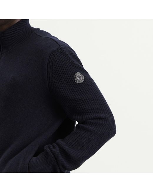 Moncler Blue Wool Cashmere Zip Up for men