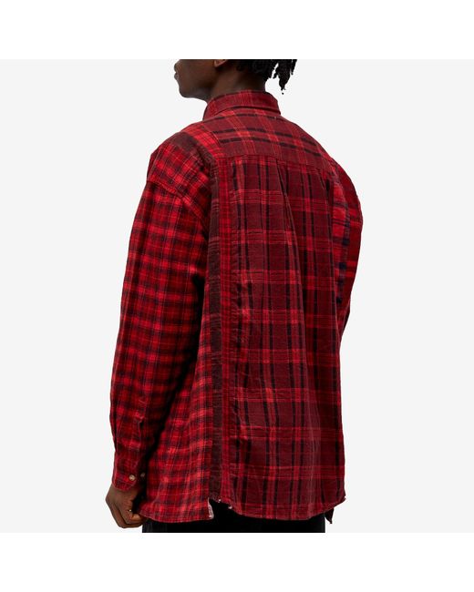 Needles Red 7 Cuts Wide Over Dyed Flannel Shirt for men