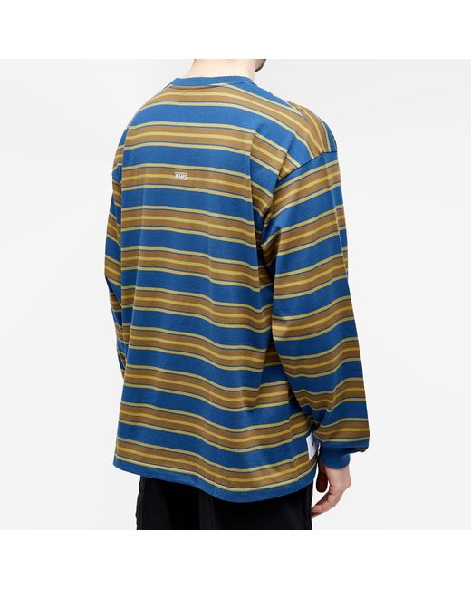 (w)taps Blue Long Sleeve 16 Stripe T-Shirt for men