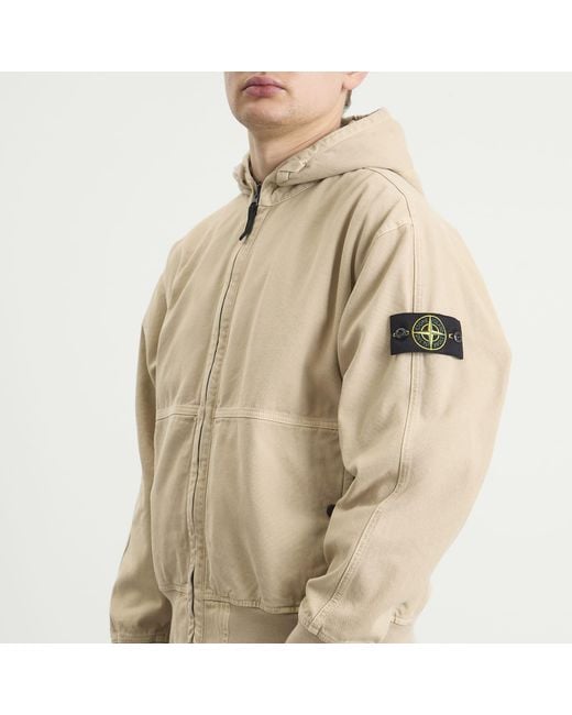 Stone Island Natural Panama Cotton Old Effect Hooded Jacket for men
