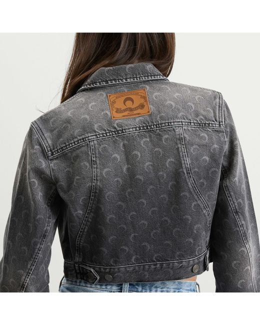 MARINE SERRE Gray Moon Laser Denim Crop Jacket