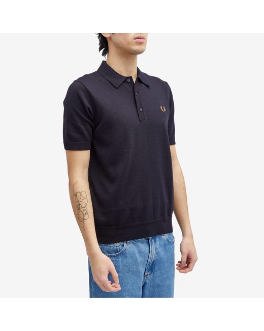 Fred Perry Black Classic Knit Polo Shirt for men