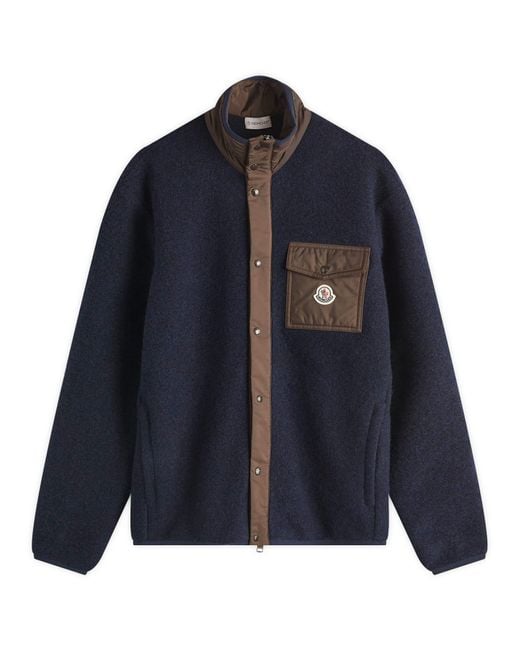 Moncler Blue Fleece Button Down Jacket for men