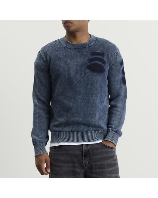 DIESEL Blue 7G Patches Knit Jumper for men