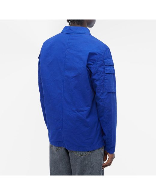 Stone Island Blue Garment Dyed Pocket Detail Zip Overshirt for men