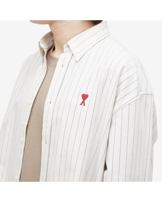 AMI White Boxy Fit Heart Stripe Shirt for men