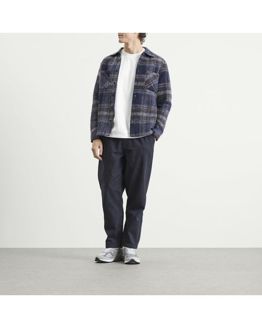Wax London Blue Whiting Check Wool Blend Overshirt for men