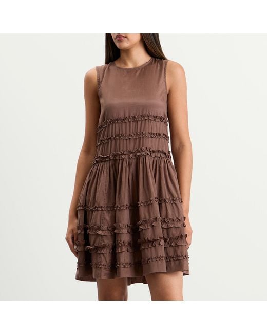 Damson Madder Brown Reed Drop Waist Ruffle Midi Dress